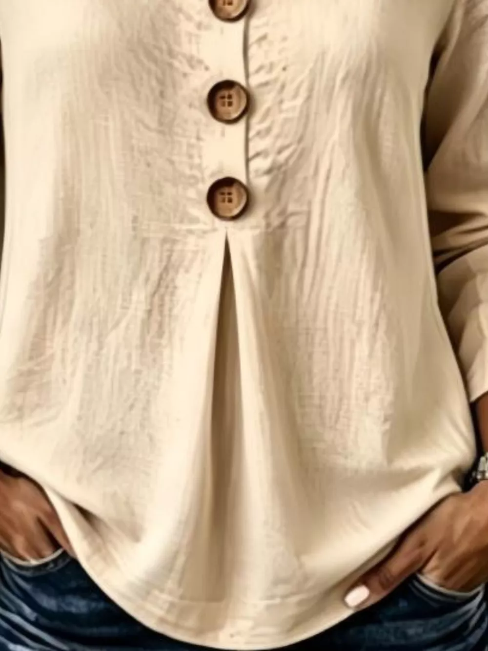 Full Size Button Detail Long Sleeve Blouse Plus Size, image 6