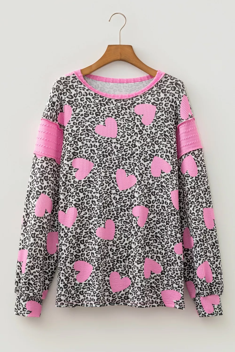 Leopard Heart Print Colorblock Pullover Blouse, image 3