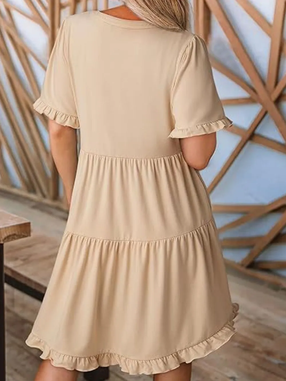 Tiered Notched Short Sleeve Mini Dress, image 9