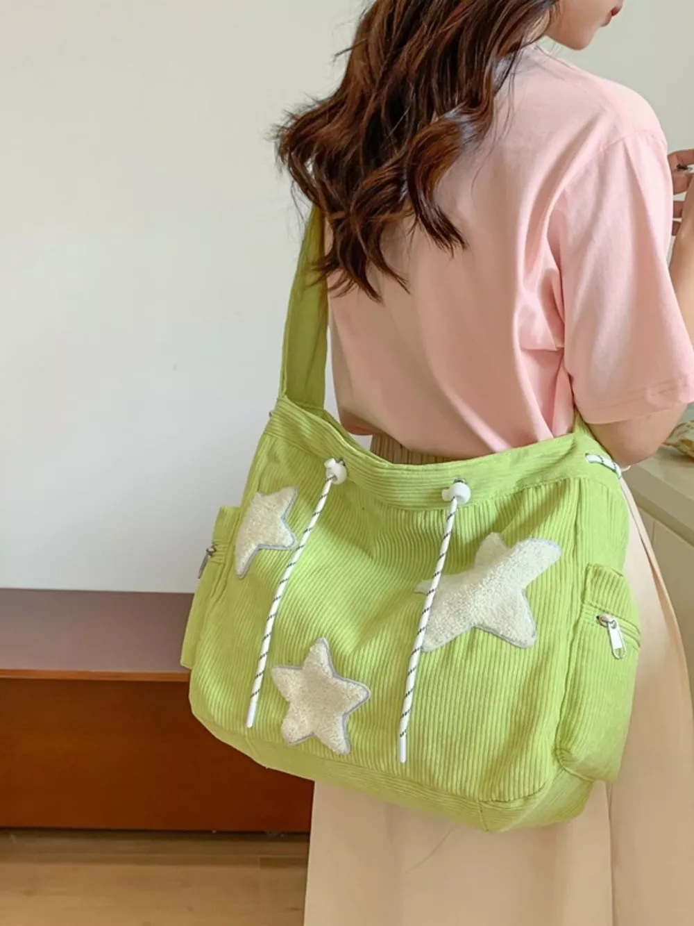 Corduroy Star Applique Casual Crossbody Bag, image 2