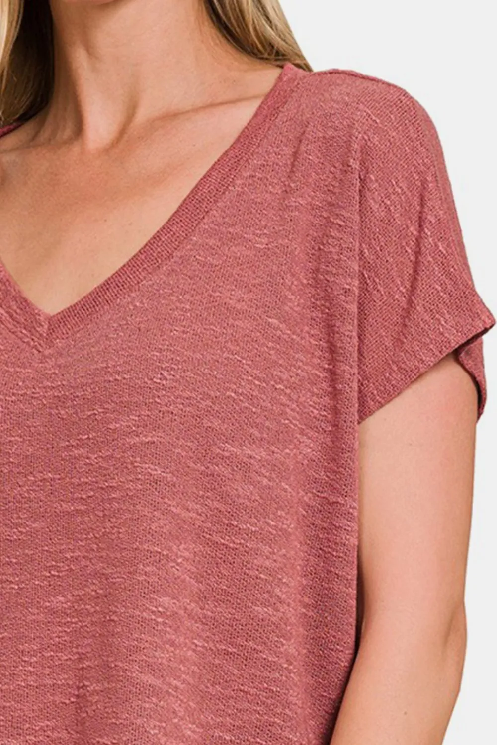 V-Neck Short Sleeve Crop T-Shirt, image 2