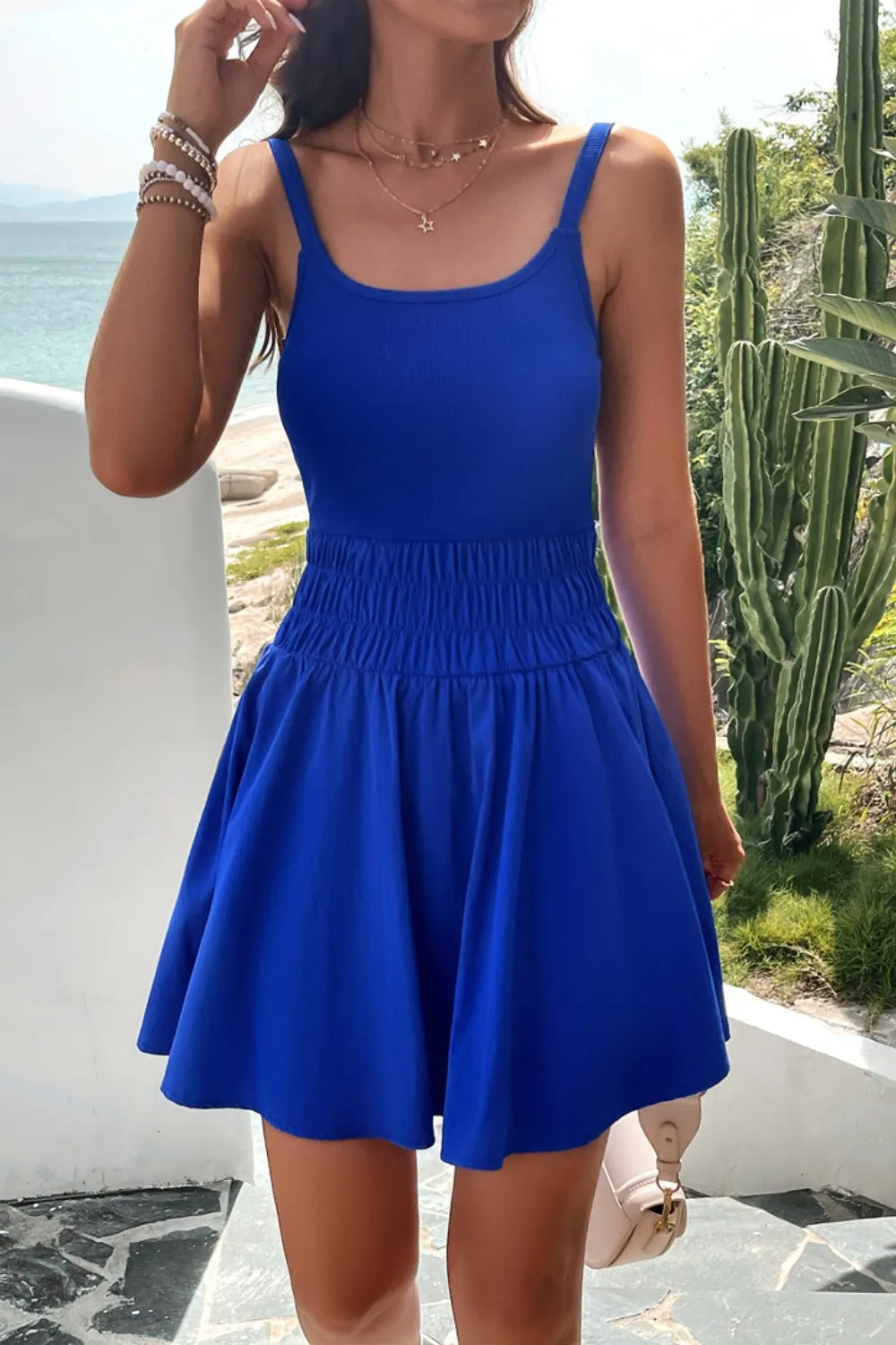 Smocked Scoop Neck Mini Cami Dress, image 10