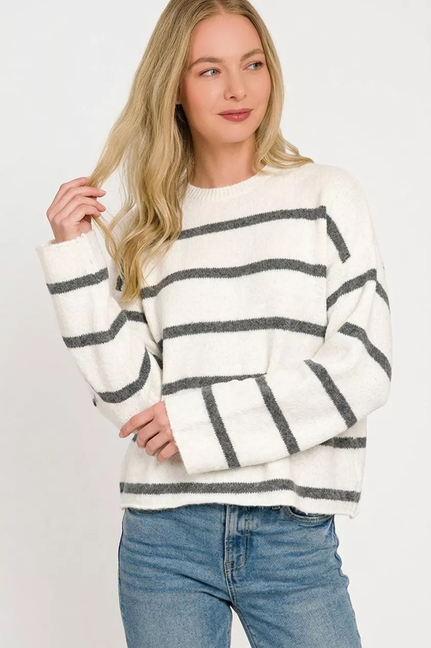 Zenana Wool Blend Striped Sweater, image 3