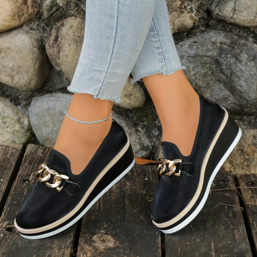 Chain Decor Wedge Loafers, image 3