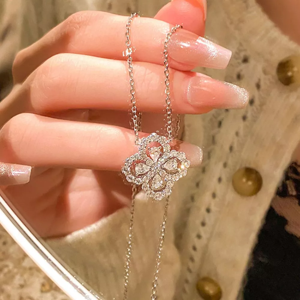Moissanite 925 Sterling Silver Clover Pendant Necklace, image 9