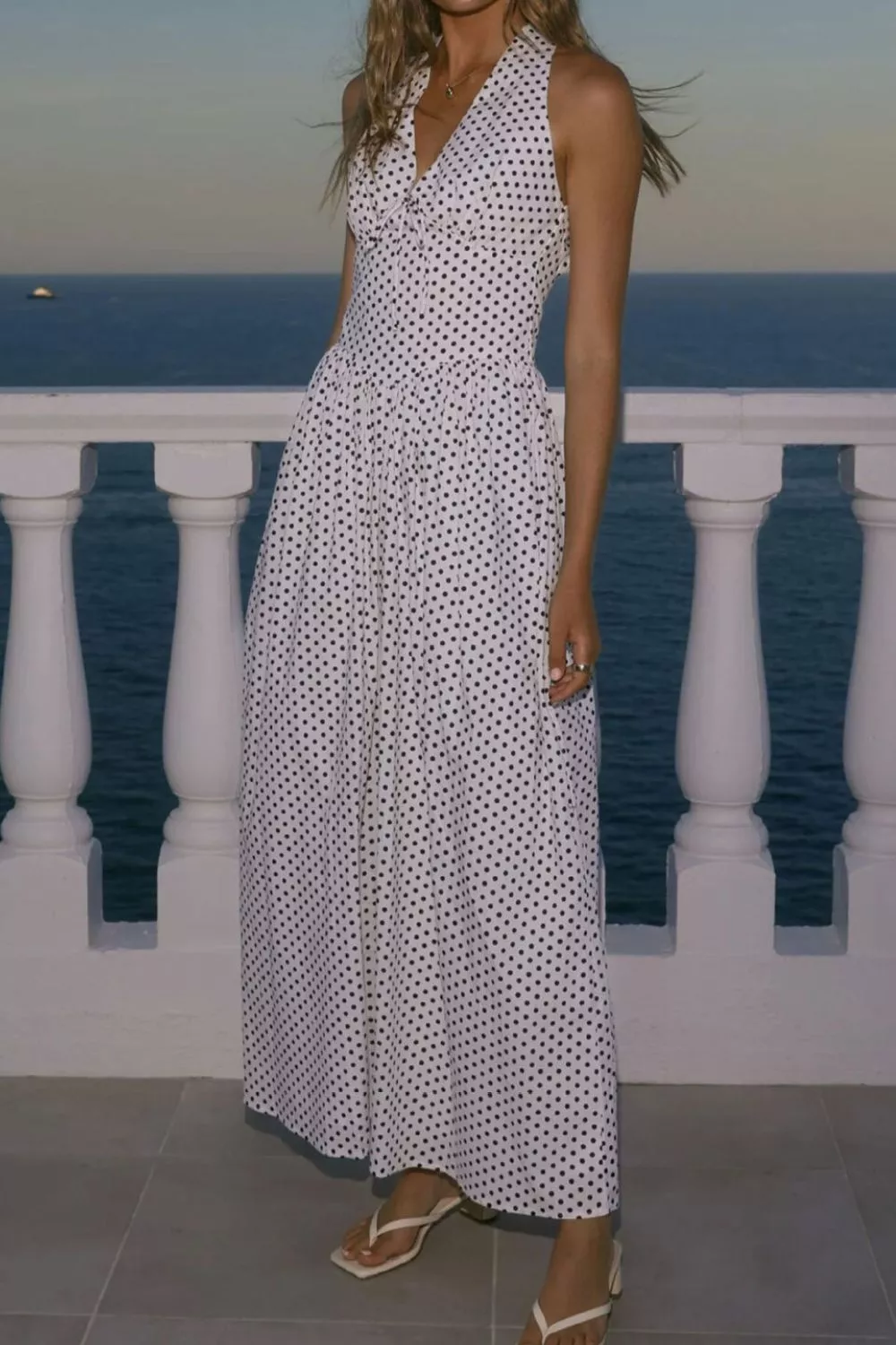 Backless Polka Dot Halter Neck Maxi Dress, image 9