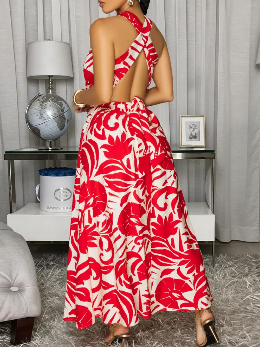 Backless Printed Sleeveless Maxi Dress, image 4