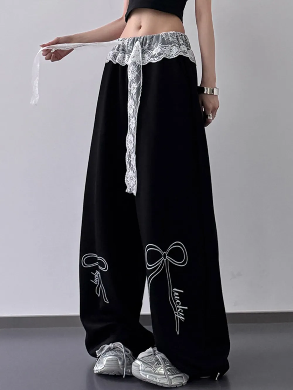 Wide Leg Pants with Lace Belt Detail, image 7
