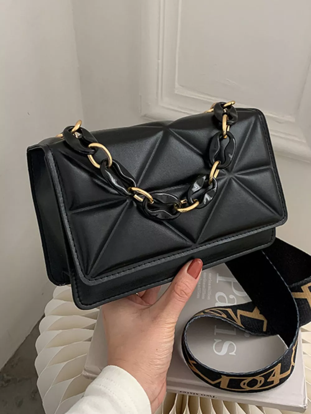 Quilted Adjustable Strap Crossbody Bag, image 9