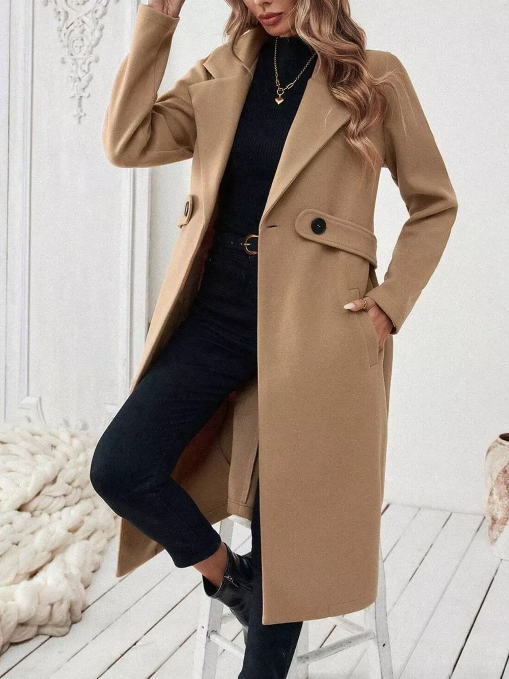 Lapel Collar Longline Coat, image 4