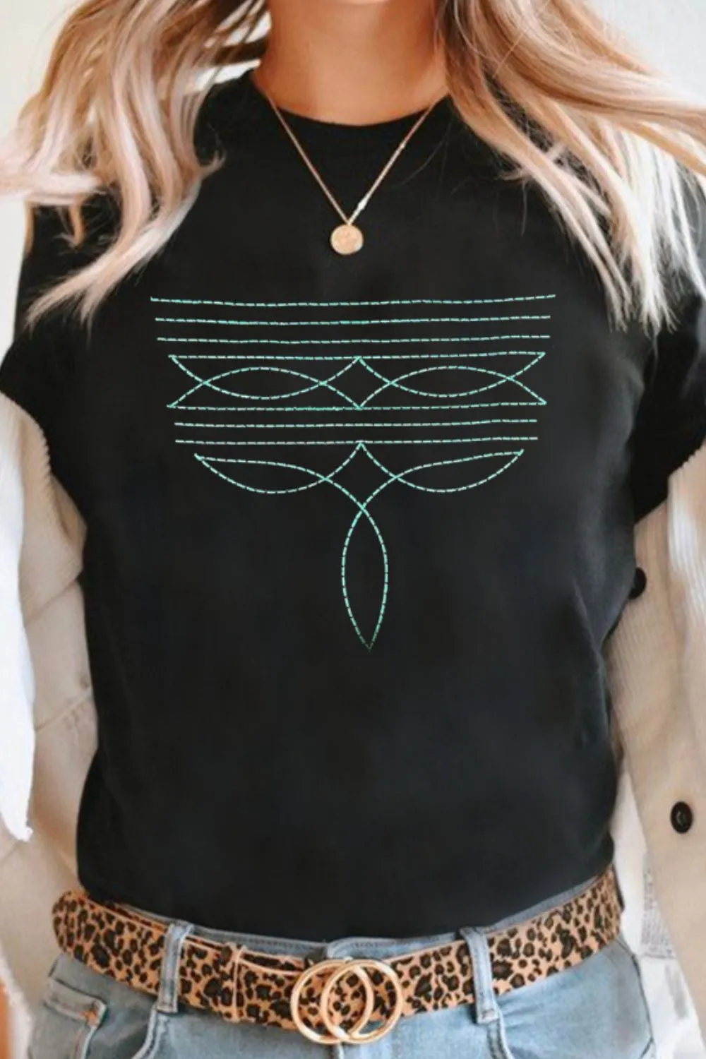Embroidered Round Neck Short Sleeve T-Shirt, image 7