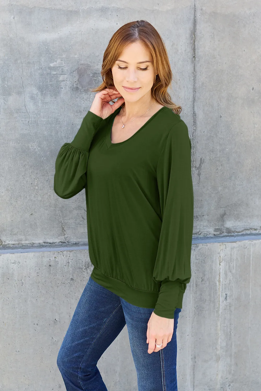Full Size V-Neck Lantern Sleeve Top, image 20