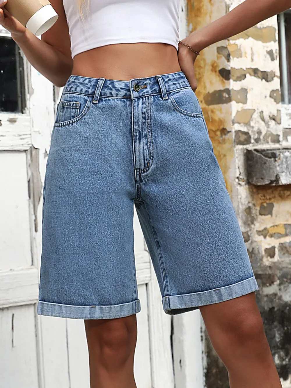 High Waist Denim Shorts, image 3
