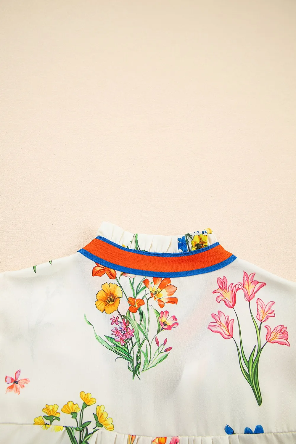 Floral Short Puff Sleeve Notched Blouse, image 4