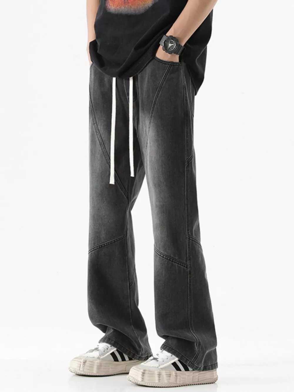 Men's Full Size Drawstring Wide Leg Jeans Plus Size, image 7
