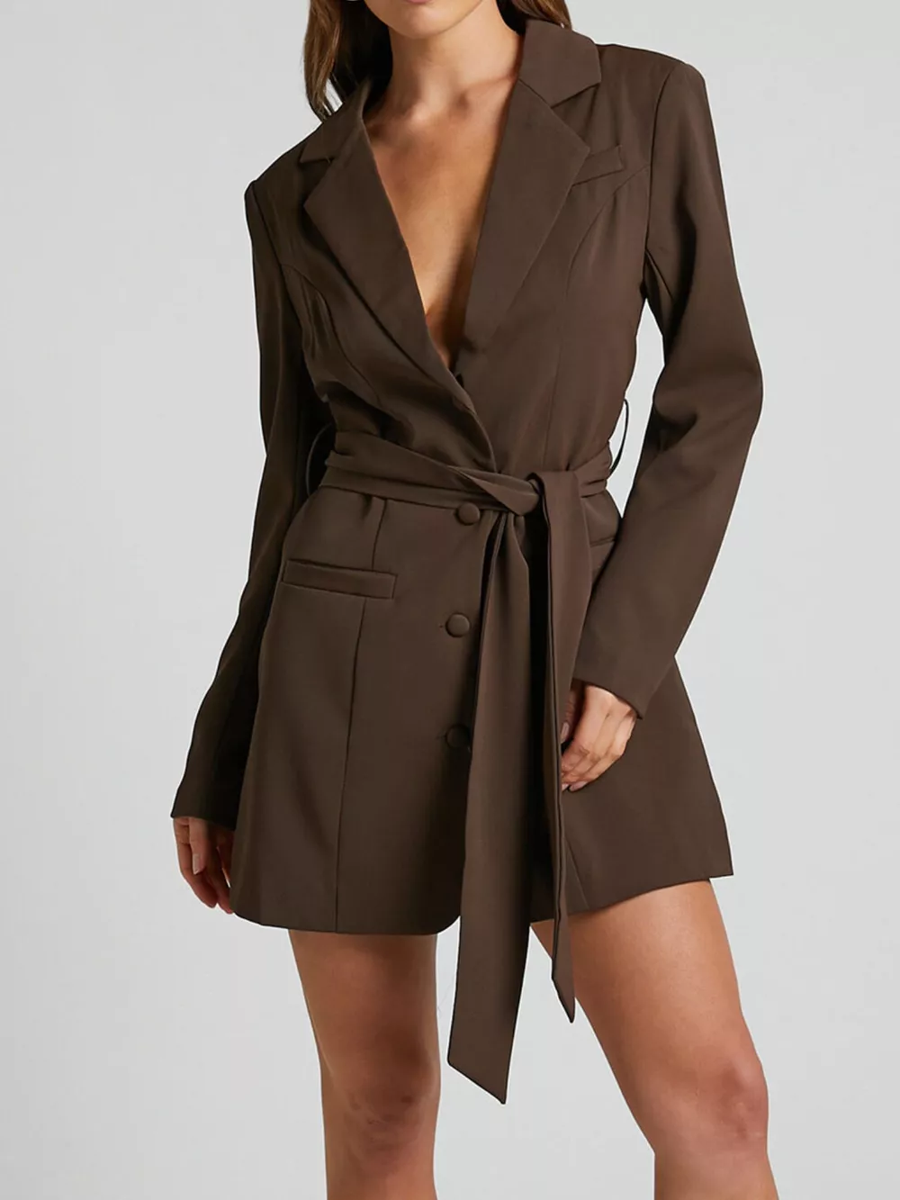 Lapel Collar Tie Waist Blazer, image 8