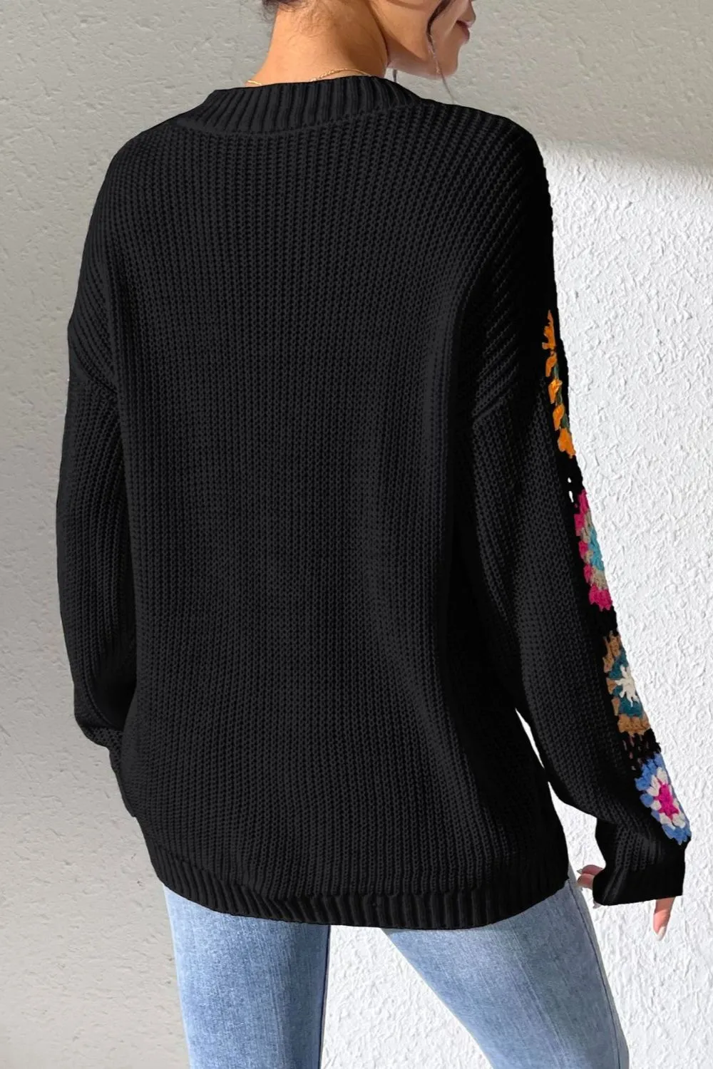 Crochet Flower V-Neck Sweater, image 12