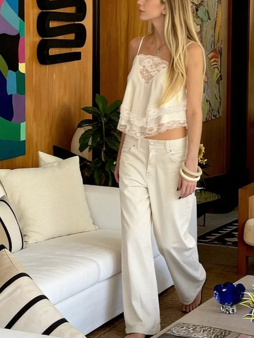 Lace Trimmed Flowy Cami, image 4