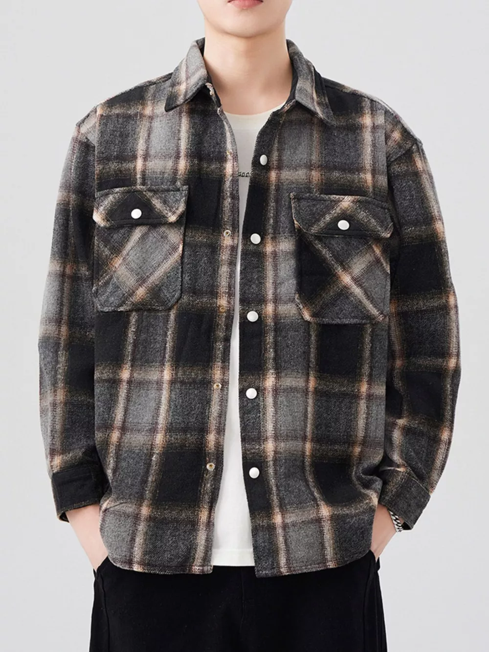 Men's Plaid Button Up Long Sleeve Shirt, image 2