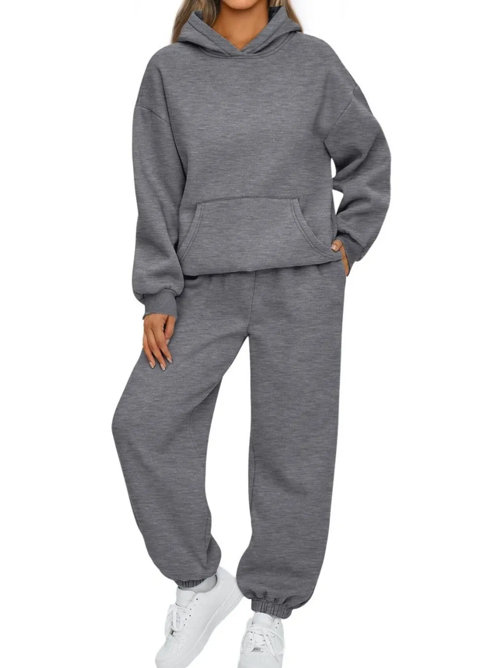 Full Size Kangaroo Pocket Hoodie and Joggers Set Plus Size, image 4