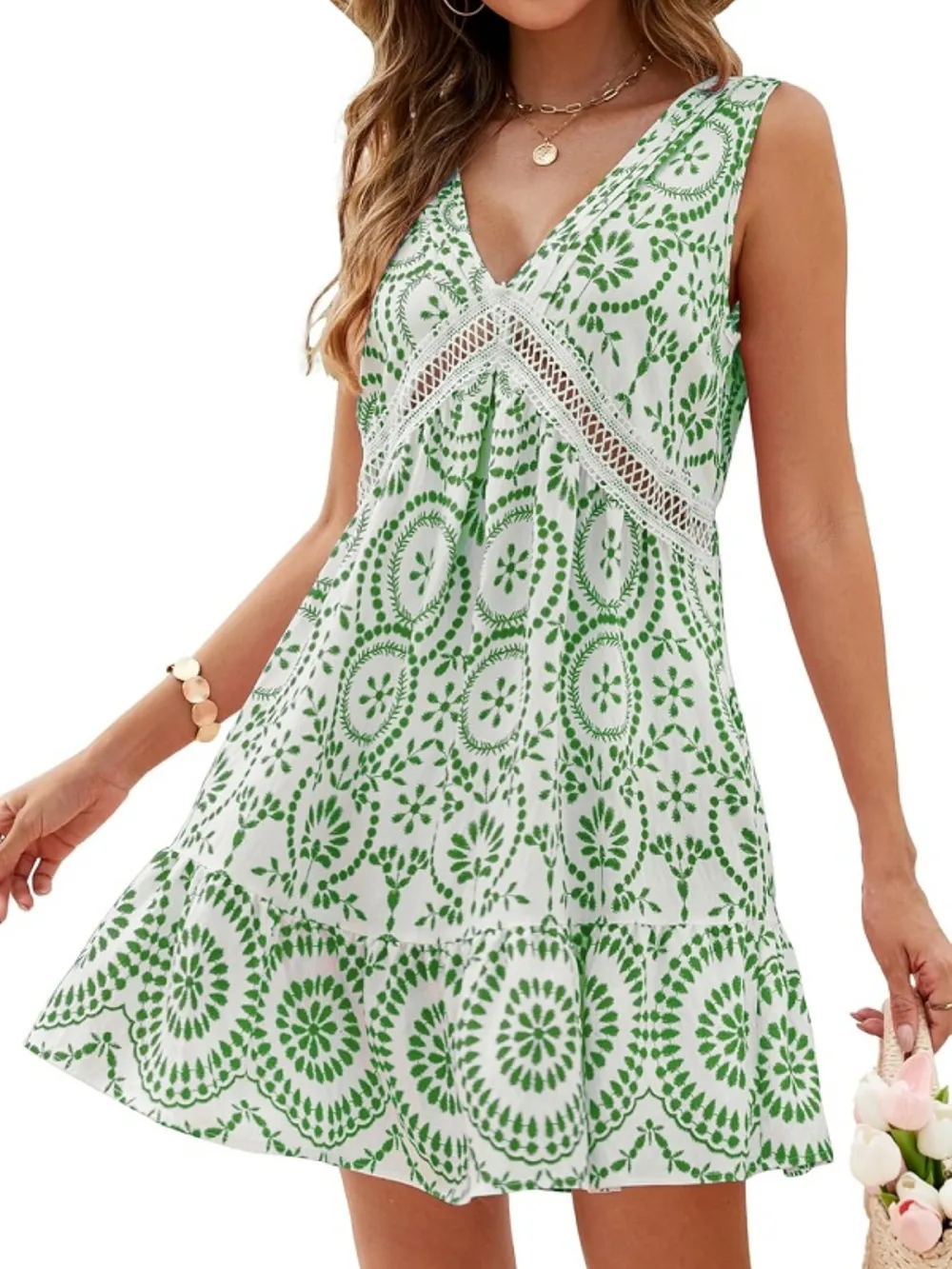 Printed V-Neck Sleeveless Mini Dress, image 8