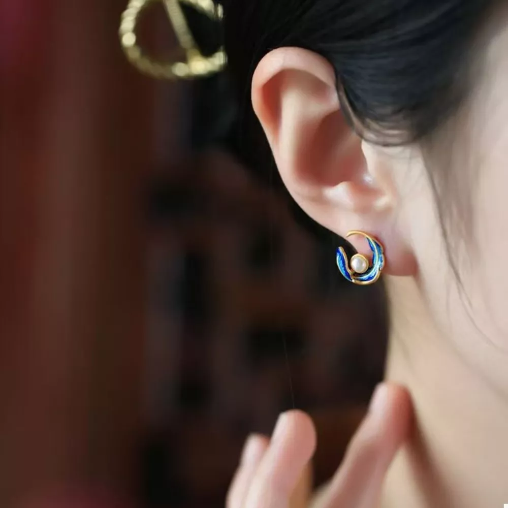 Feather Pearl Stud Earrings, image 4