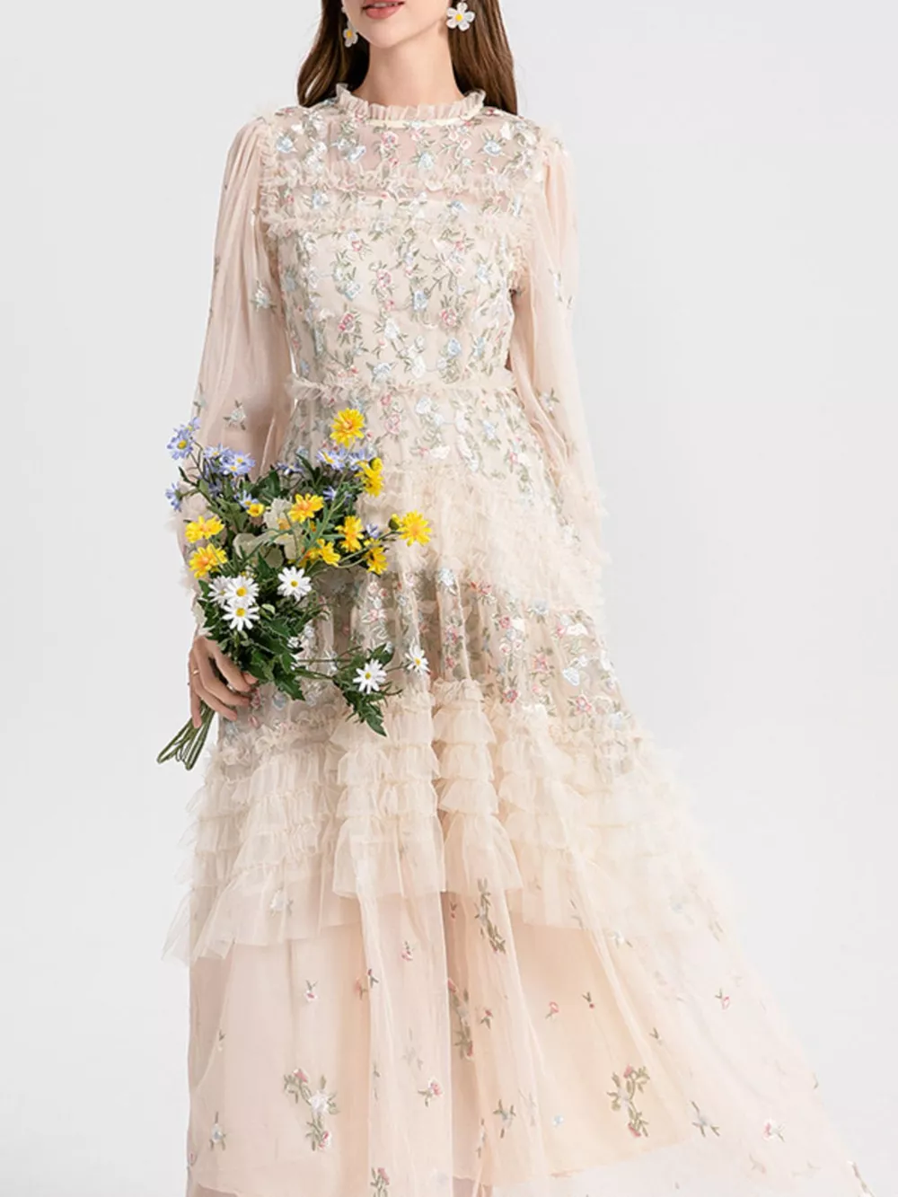Floral Tulle Layered Maxi Dress, image 4