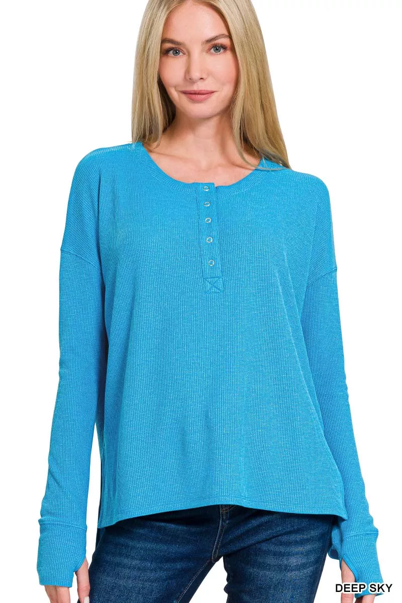 Waffle Thumb Hole Cuffs Henley Tee, image 2