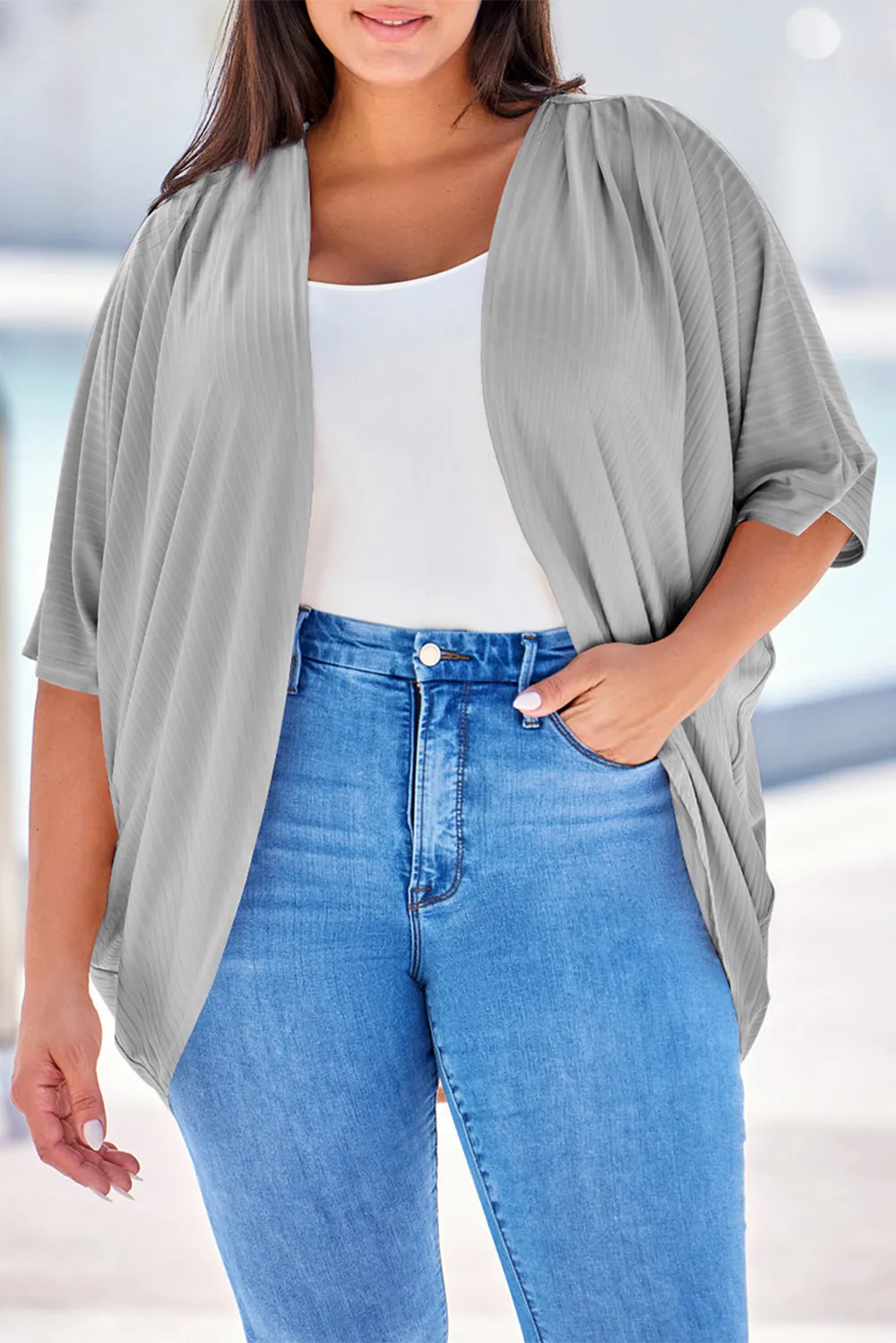 Plus Size Ribbed Cocoon Cover Up, image 8