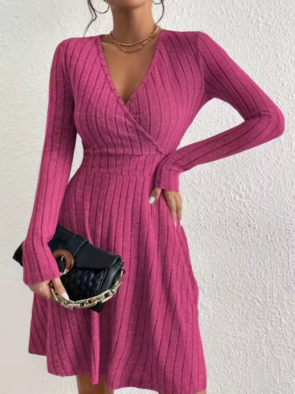 Ribbed Knit Wrap Mini Dress, image 18