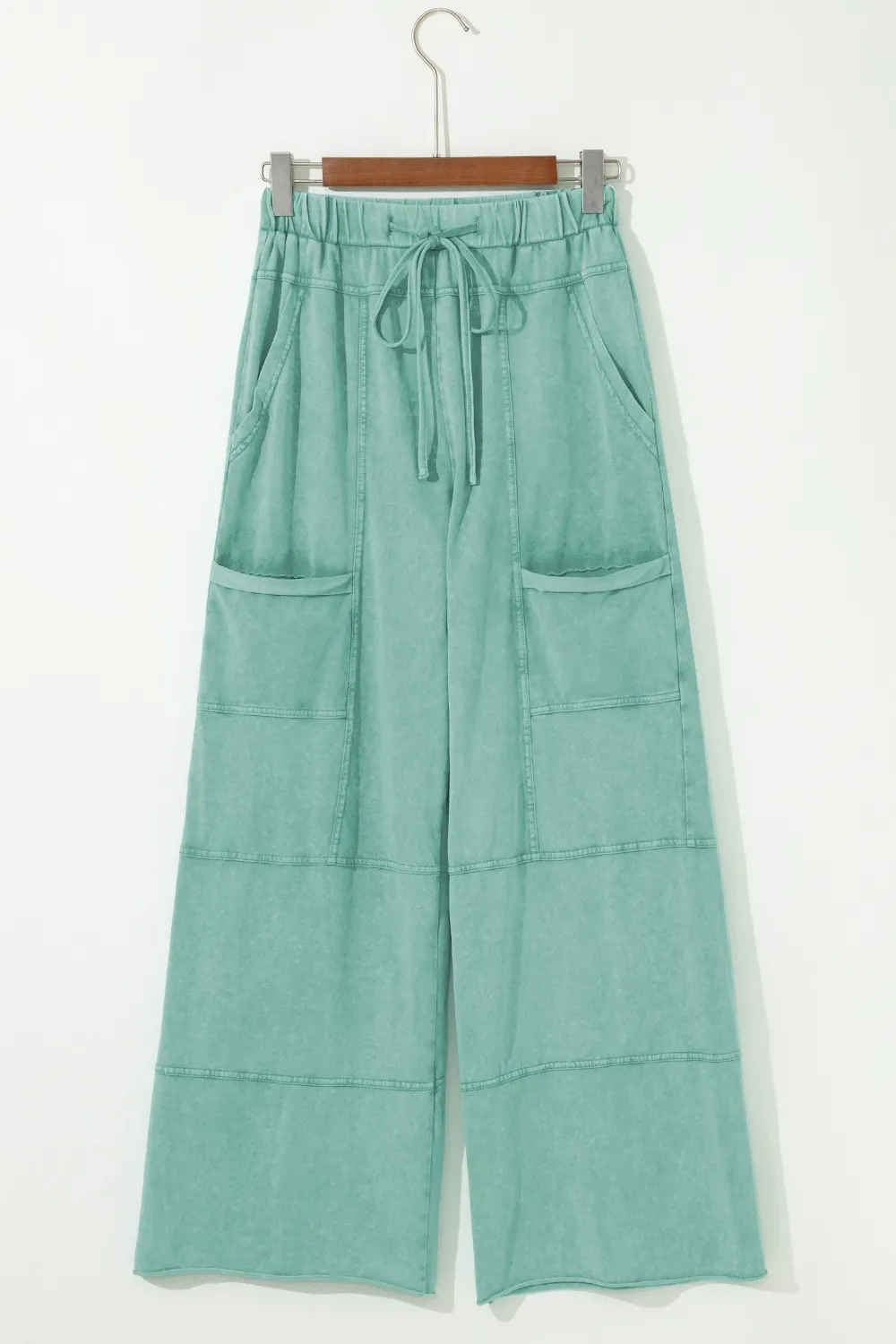 Mineral Wash Exposed Seam Drawstring High Waist Wide Leg Cargo Pants, image 13