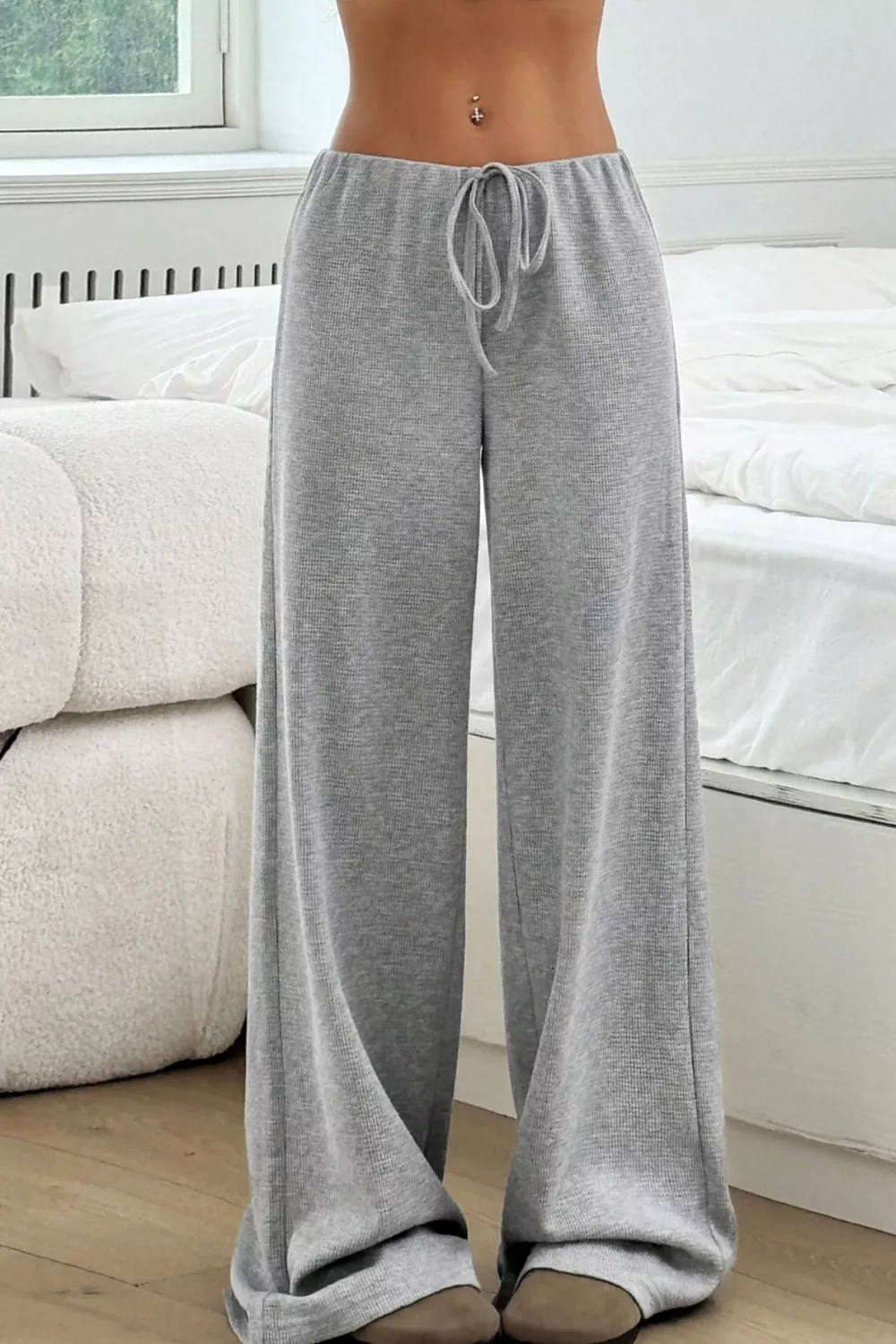 Ribbed Knit Drawstring Wide Leg Pants, image 7