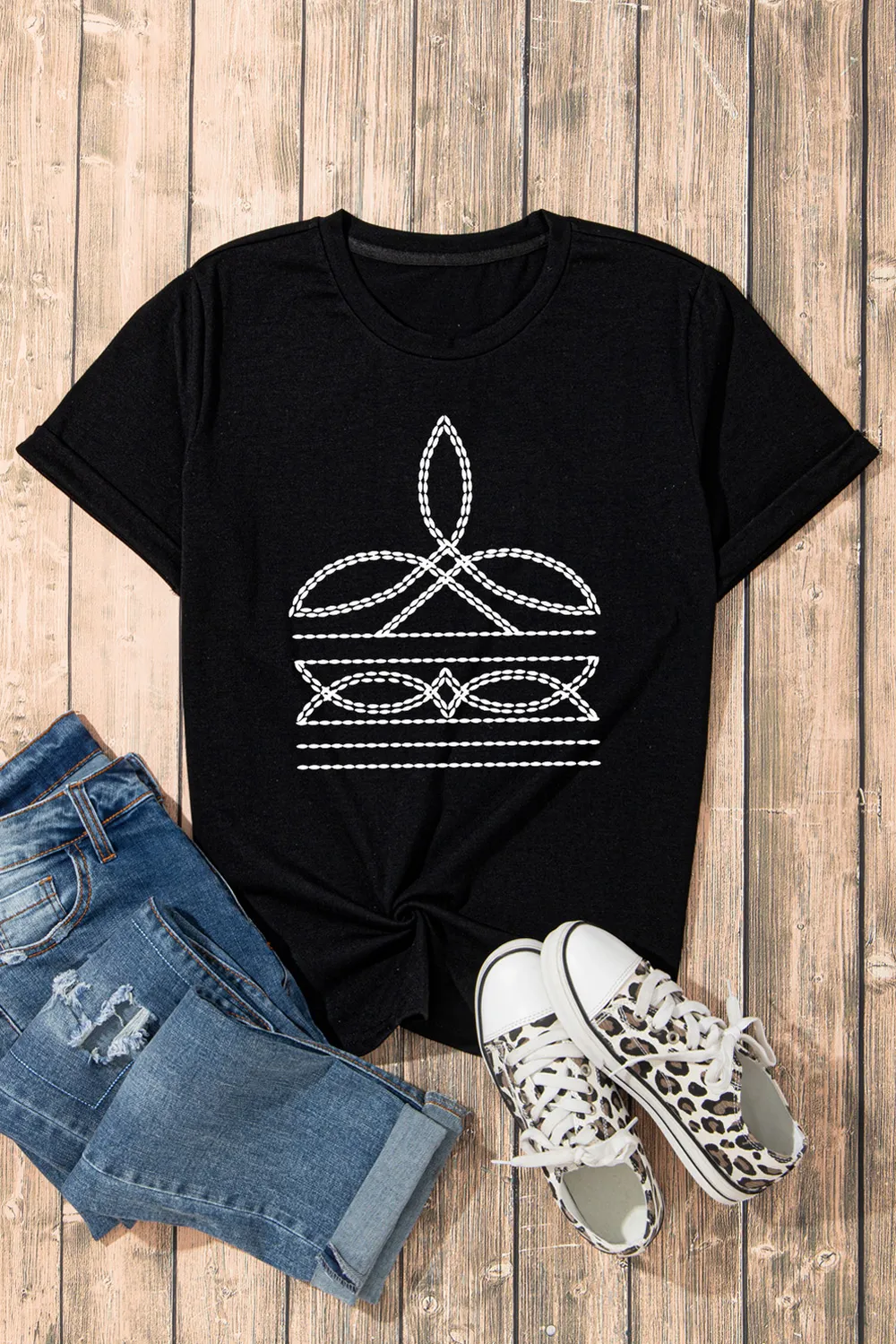 Graphic Round Neck Short Sleeve T-Shirt, image 3