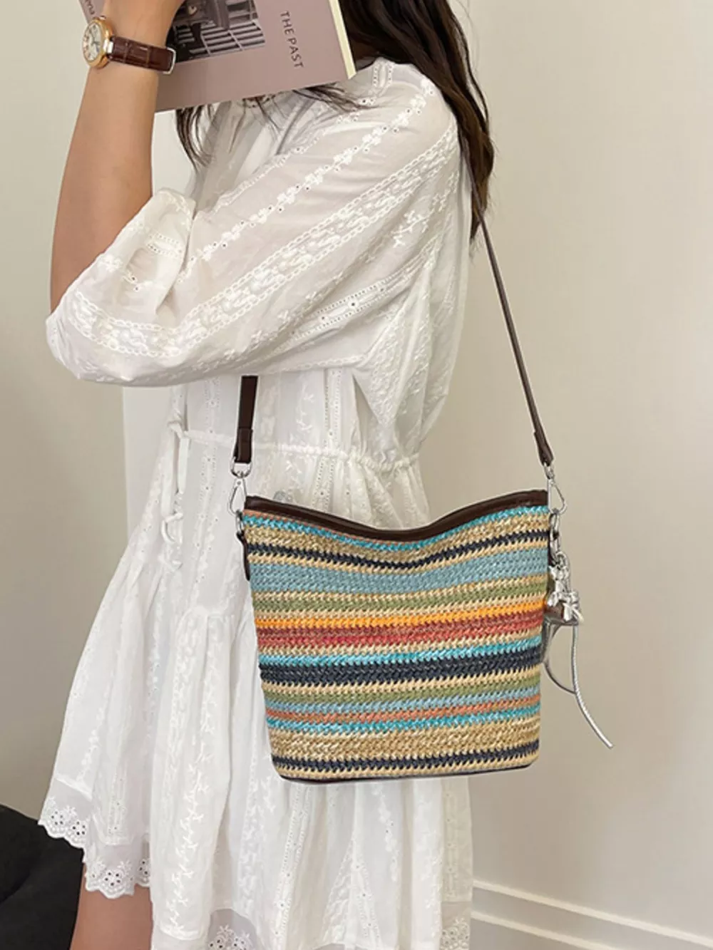 Striped Woven Crossbody Bag, image 4