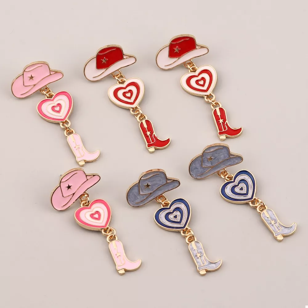 Cowgirl Boots Heart Dangle Earrings, image 2