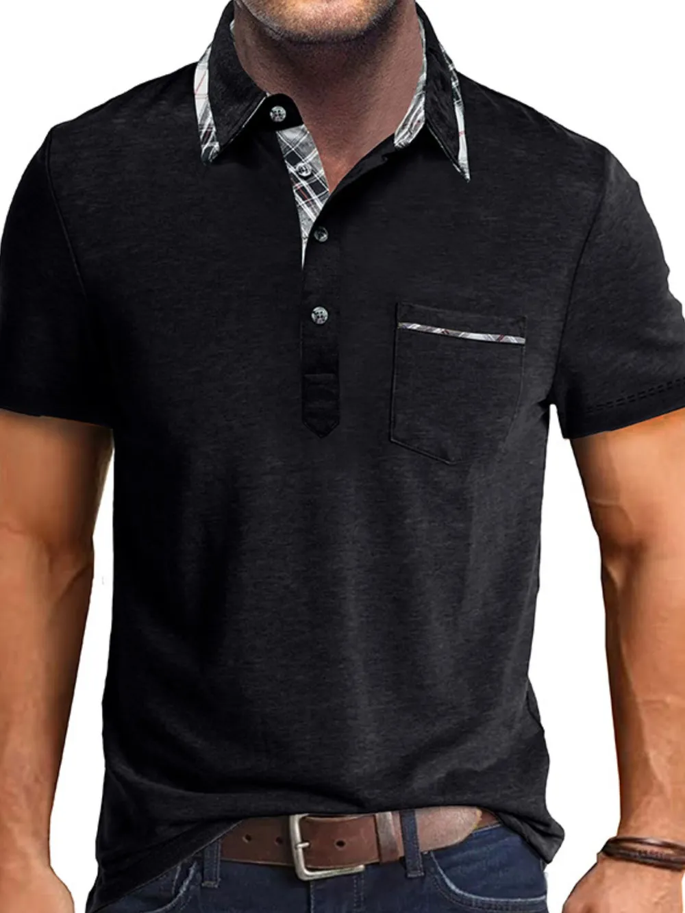 Men's Full Size Classic Plaid Collar Cotton Polo Shirt Plus Size