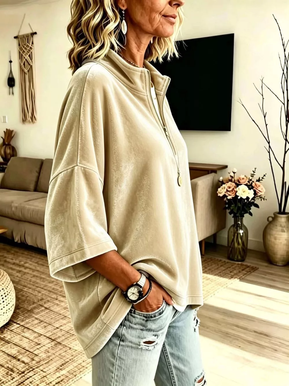 Full Size Velvet Quarter-Zip Sweatshirt Plus Size, image 5