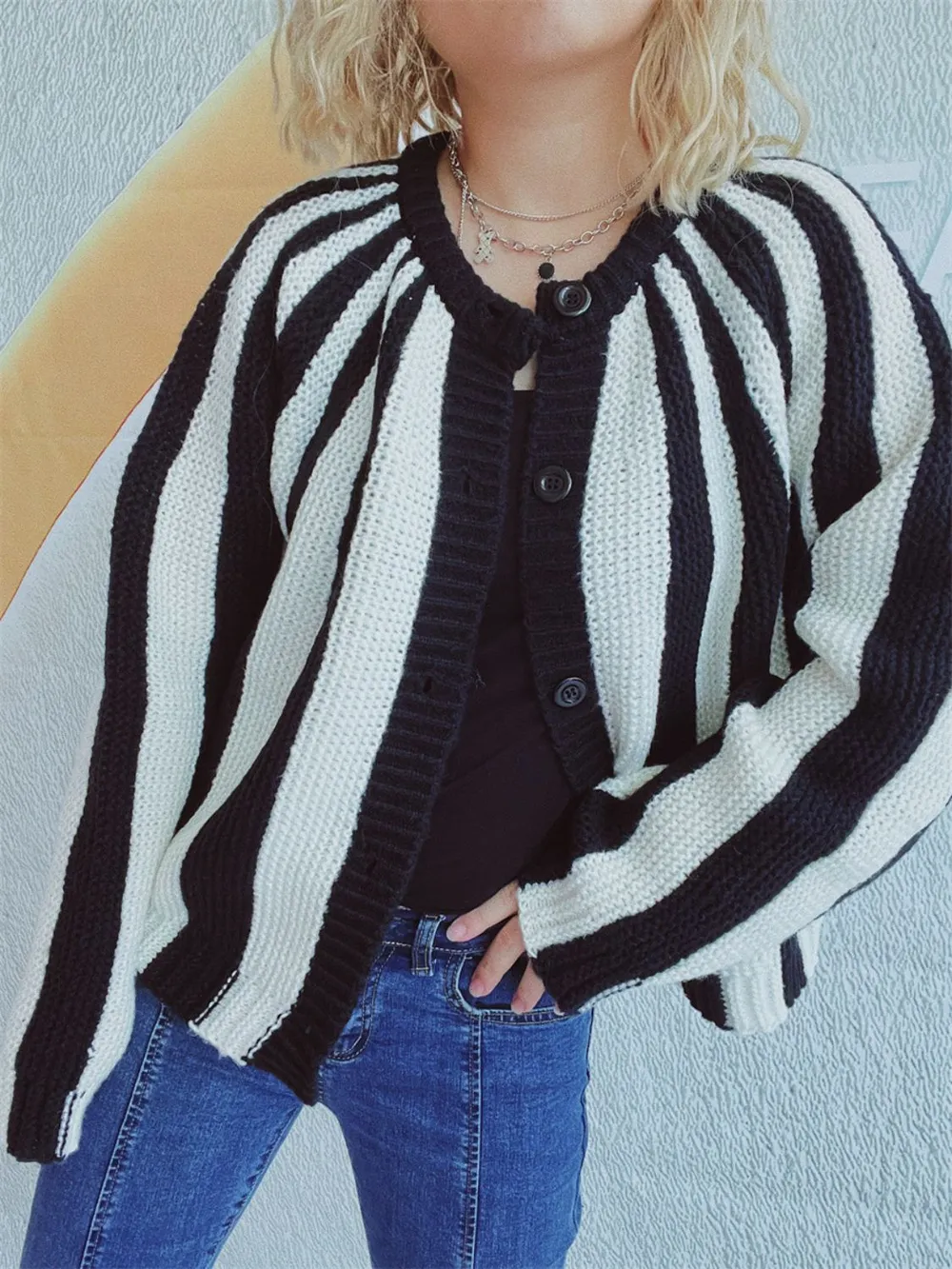 Contrast Stripes Button Down Long Sleeve Cardigan, image 9