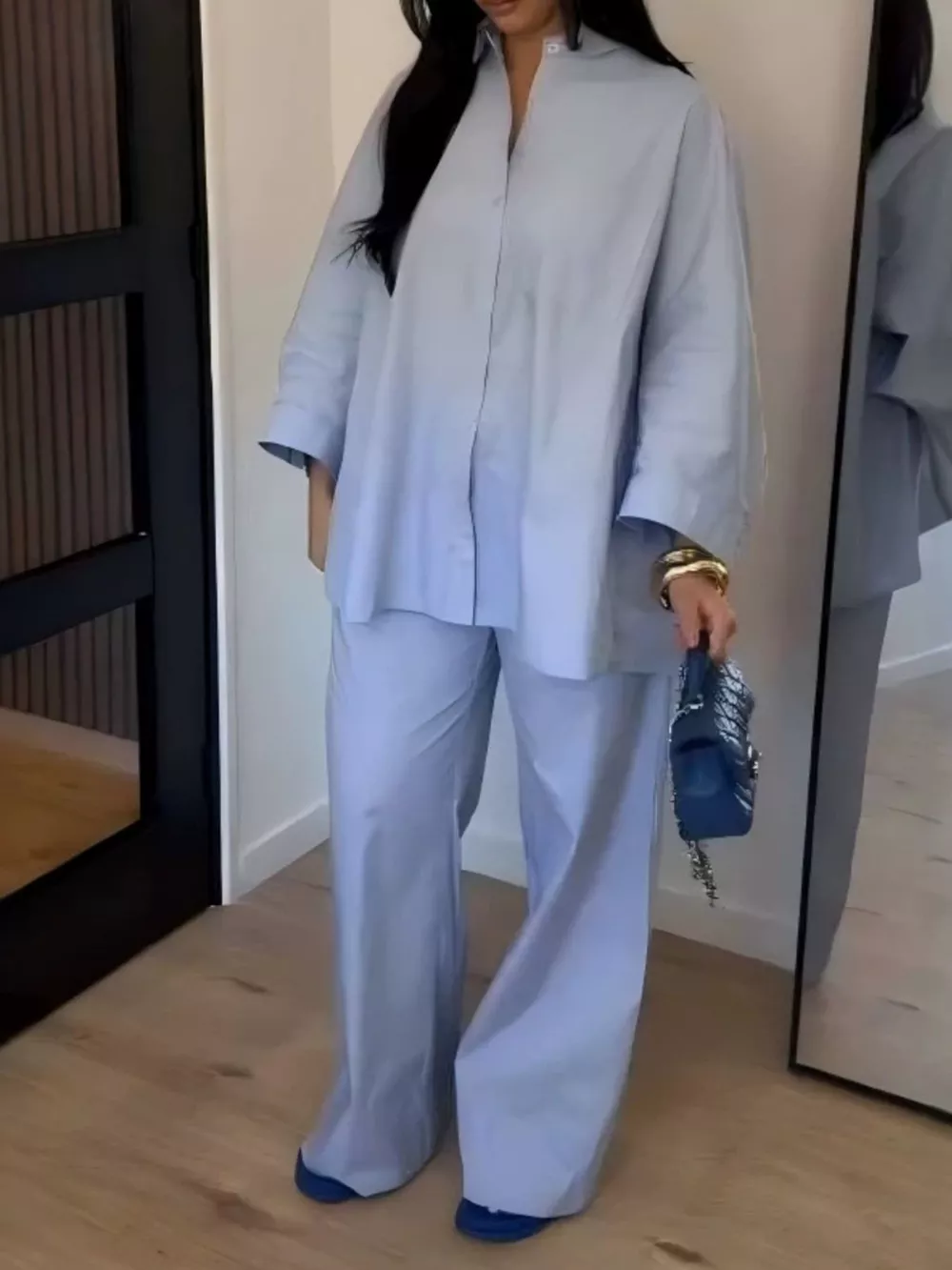 Button-Down Shirt and Wide-Leg Pants Two-Piece Set, image 4