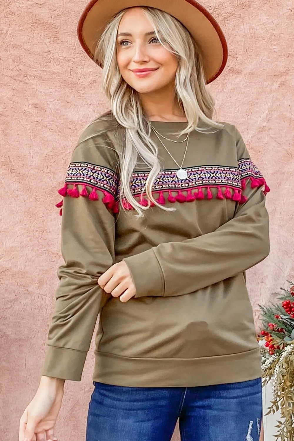 Ethnic Ribbon Tassel Trim Top, image 5