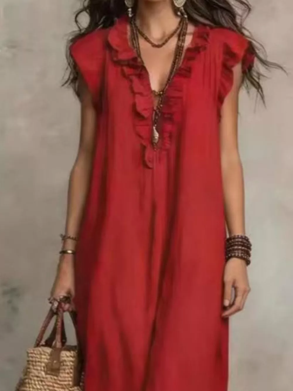 Full Size Bohemian Ruffle Neck Maxi Dress Plus Size, image 13