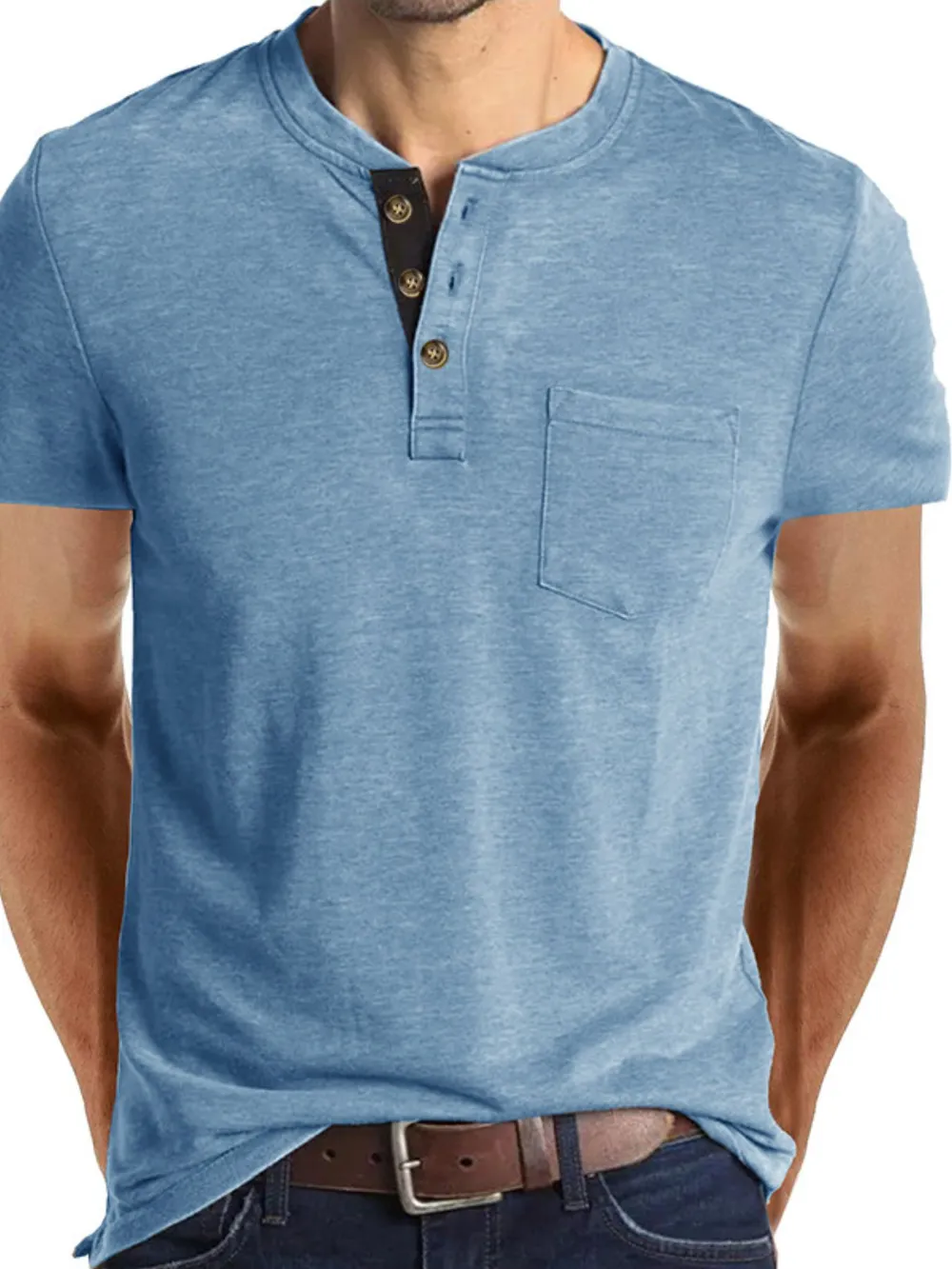 Men's Full Size Classic Henley Pocket Polo T-Shirt Plus Size, image 12