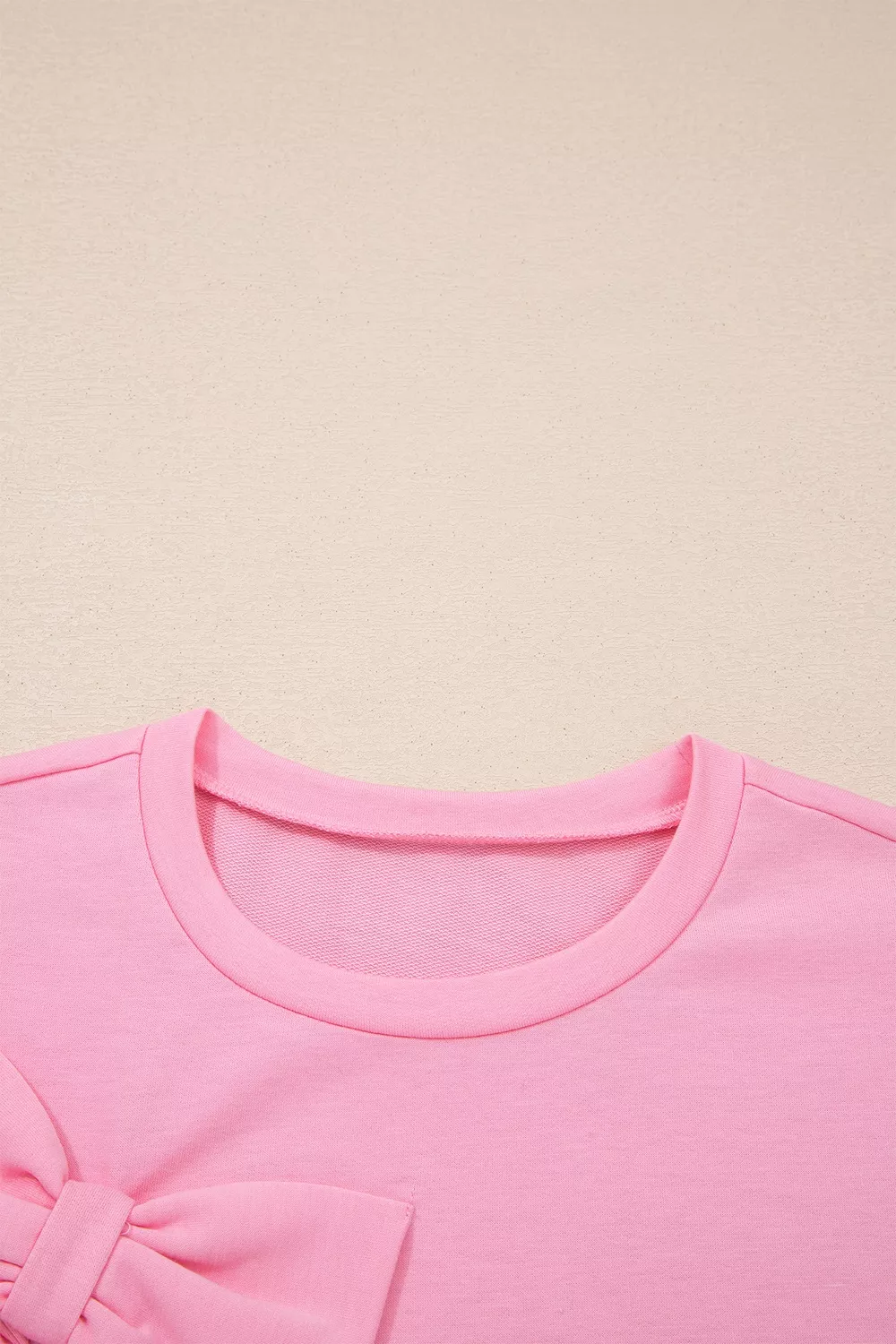 Solid Color Raw Edge Bow Patch Loose T Shirt, image 5