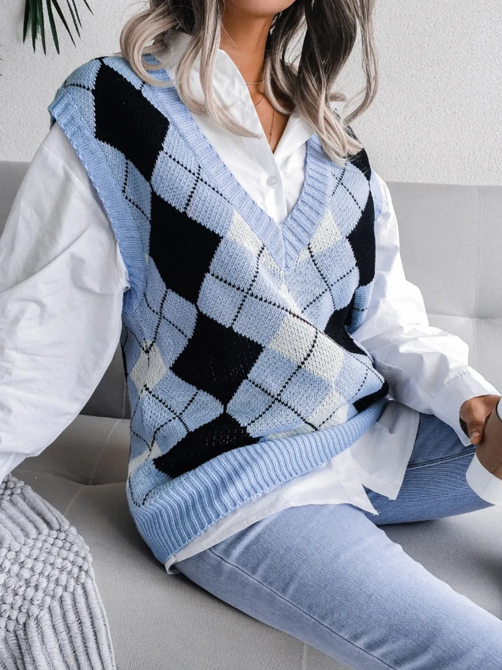 Plaid V-Neck Sweater Vest, image 13