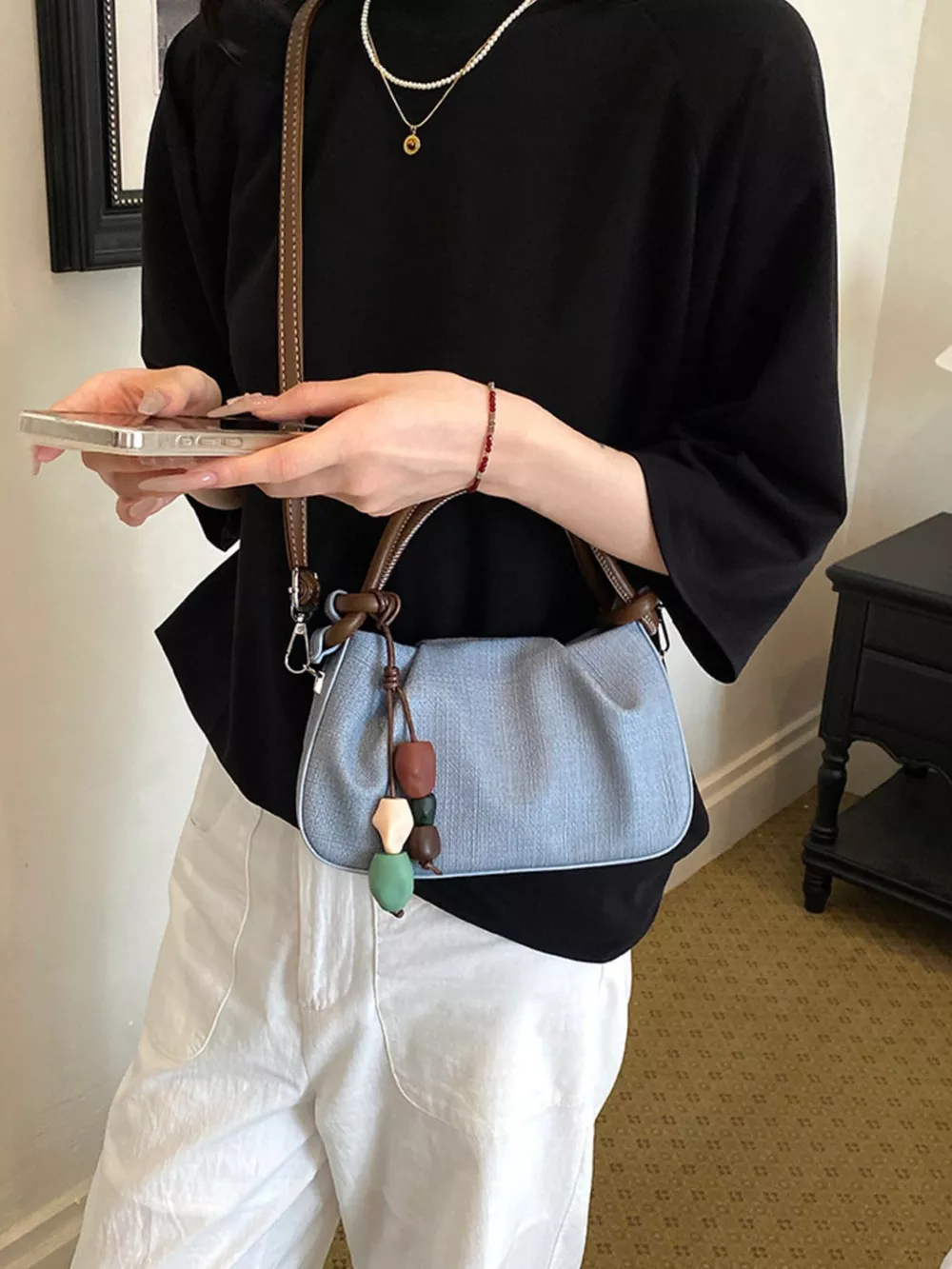 Ruched Top Handle Crossbody Bag, image 3