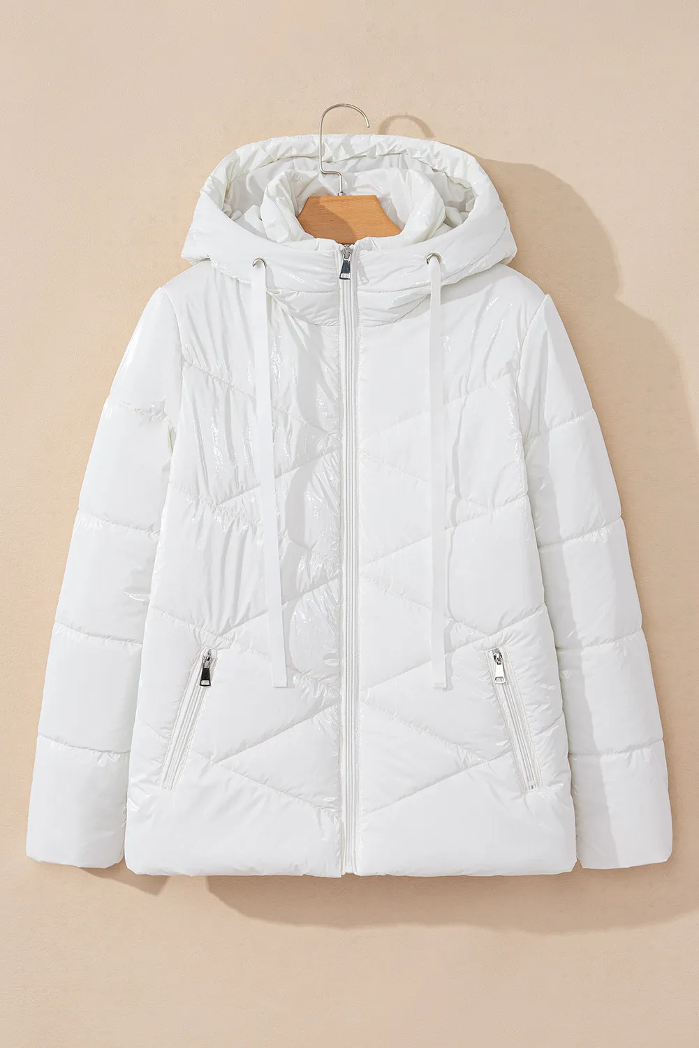 Drawstring Zip Up Long Sleeve Hooded Winter Coat, image 2