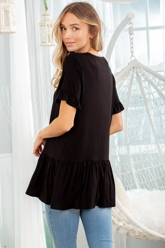 Full Size Ruffled V-Neck Short Sleeve Blouse Plus Size, image 4