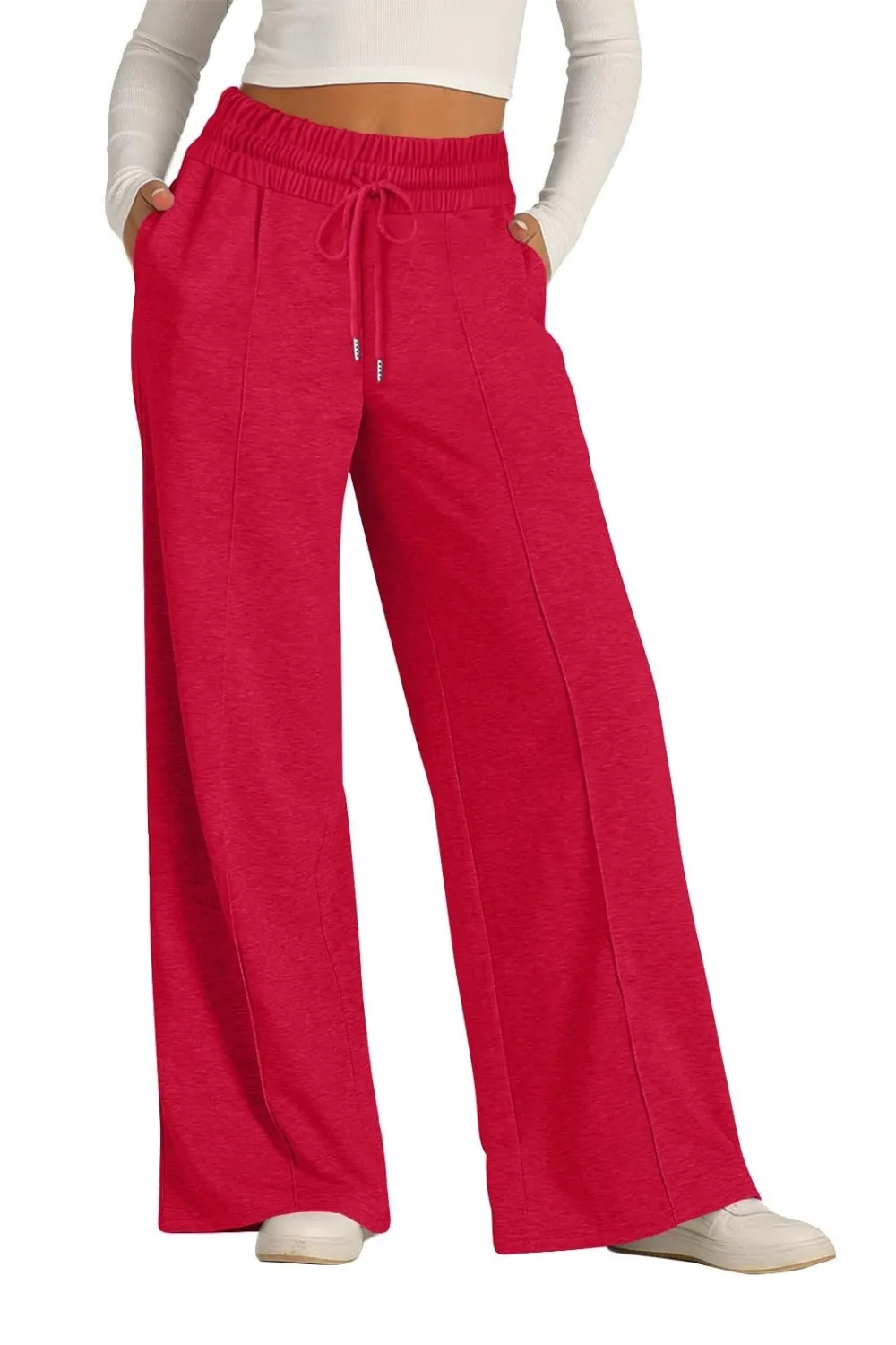 Drawstring Elastic Waist Wide Leg Pants, image 16