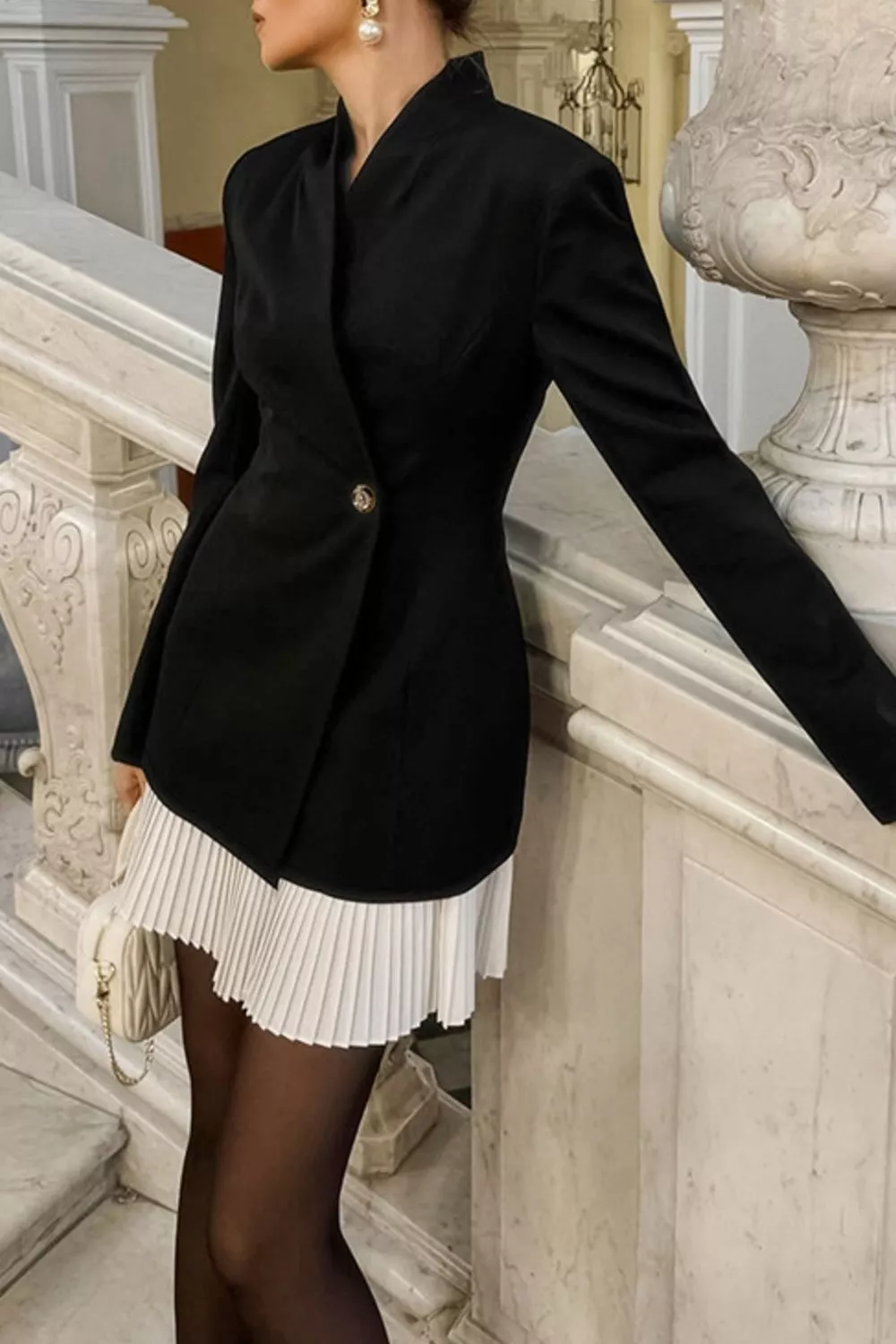 Pleated One Button Blazer Dress, image 3