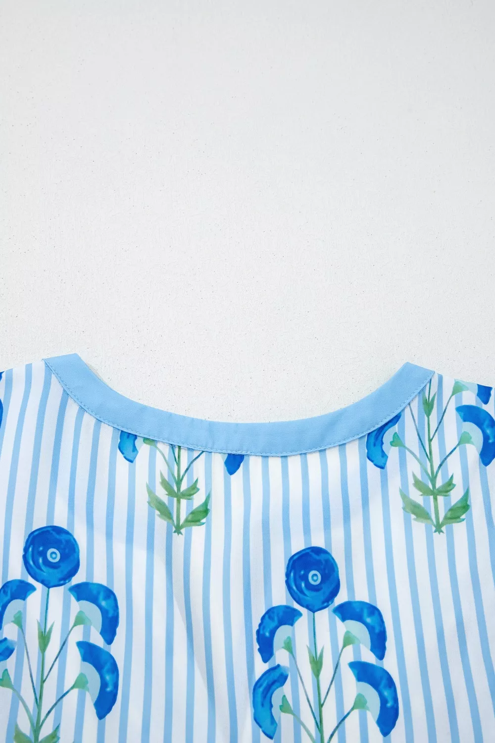 Floral Striped Print Tie Notched Neck Puff Sleeve Flared Mini Dress, image 7